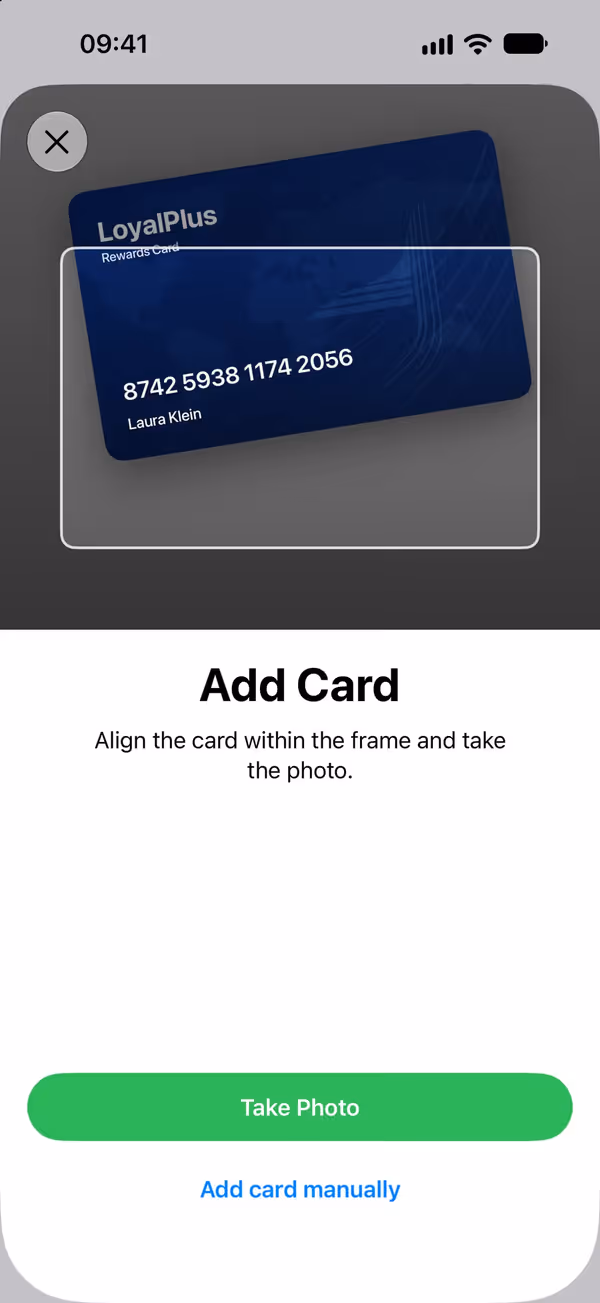 Scanner: the camera recognises a card
