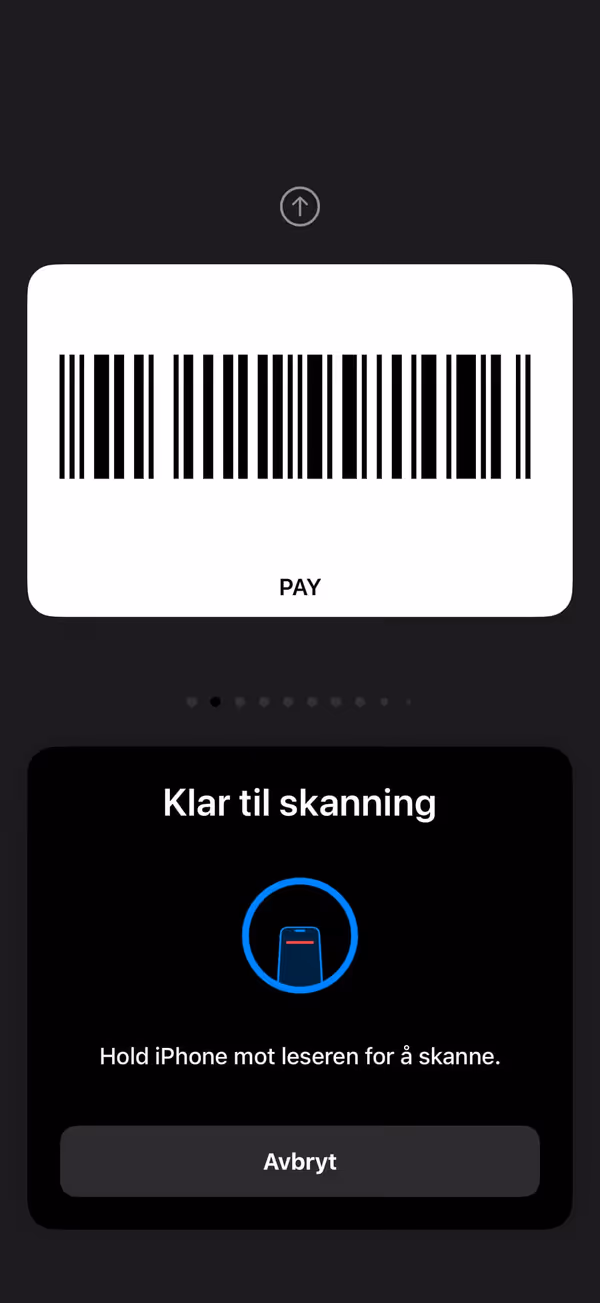 Kassemodus: strekkoden i fullskjerm