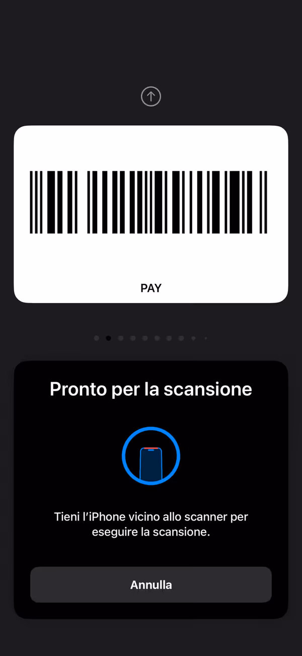 Modalità cassa: codice a barre a schermo intero